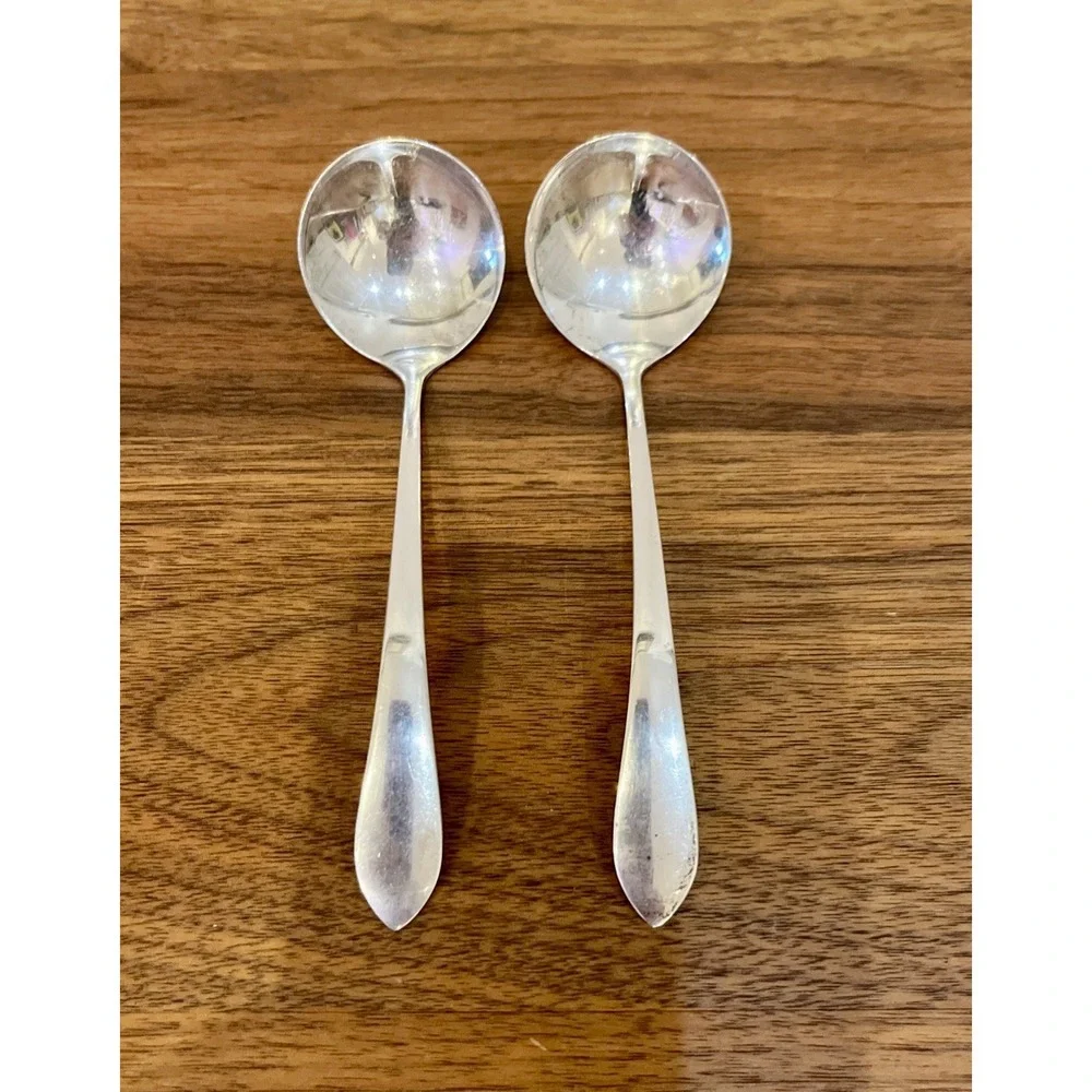 2 Antique Weidlich Stratfield Sterling Silver Soup Spoon 1930's